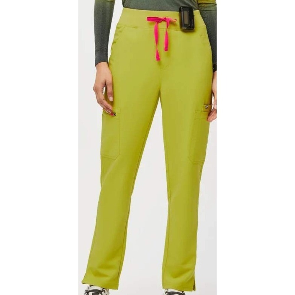FIGS Yola Skinny Scrub Pants L/P Chartreuse Lime Jogger Yoga Waist Cargo Nurse